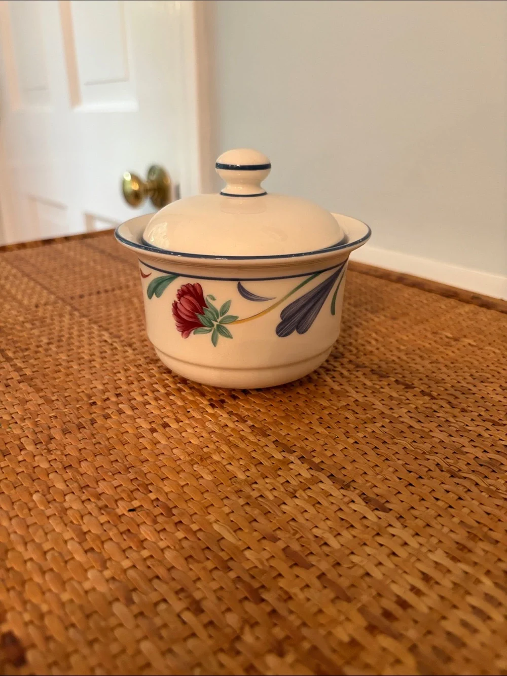 Lenox Chinastone Sugar Bowl - Poppies on Blue Pattern, Discontinued -Made in USA